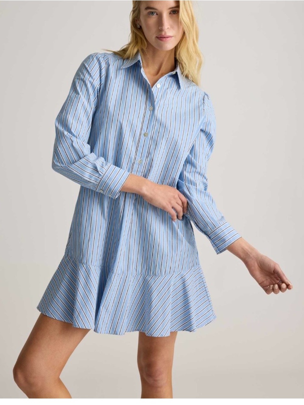 Quince Blue and White Striped Button-Front Dress size M NWT